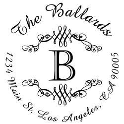 Round Flourish Border Letter B Monogram Stamp Sample